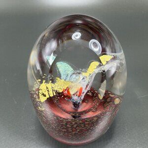 Hand Blown Studio Glass Paperweight Figurine Abstract Artist Signed Oval Glass